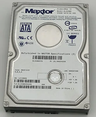 Maxtor SATA 6L200M0 6L200M004AG0A 06SEP2008 NMGA 200Gb HDD Hard Drive Tested! • $49