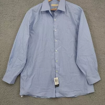 Michael Kors Shirt Men Size 17 32-33 Blue Striped Non Iron Button Up Long Sleeve • $17.99