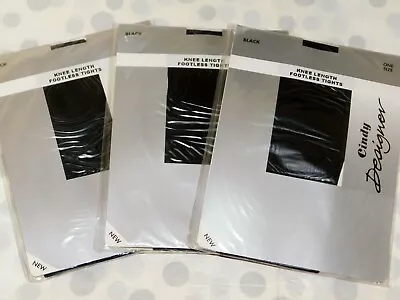 £4.75 • Buy 3 Pairs Cindy Black 20d Knee Length Short Footless Tights One Size / Medium