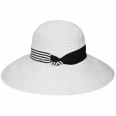 Betmar Womens White Morgane Ribbon Sun Hat UPF 50 + Sun Protection Wide Brim New • $44.99