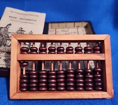 Vintage Wood Abacus 9 Columns Wood Beads Leather Case Instruction Book • $8