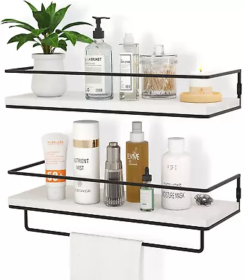 Floating Shelves For Wall Set Of 2 Wall Mounted Storage Shelves With Black Meta • $37.51