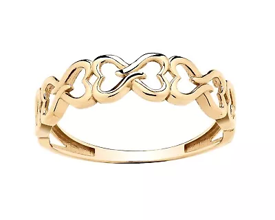 9ct Yellow Gold Heart Filigree Band Ring Size J K L M N O P Q R S • £69.95