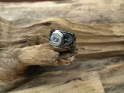 Heavy Stainless Steel Bullet Ring. Nickel 45 Auto And Eagles On The Sides. • $58