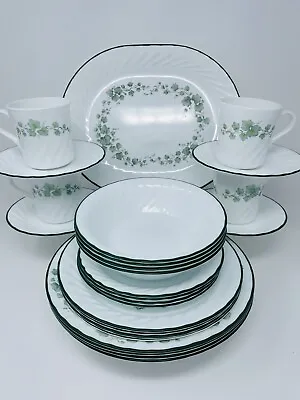 $159 • Buy Corelle Callaway Ivy 25 Pc Dinner Set W/Corning Mugs Luncheon Plates Platter