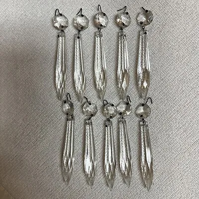 VTG 10 Lot Crystal Clear Glass Prism Icicle Chandelier 3” & Octagon Bead 3.75” • $20