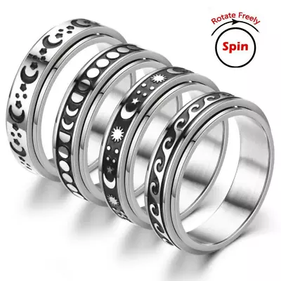 Anti-Anxiety  Titanium Stainless Steel 6mm Spinner Rings Men Women Size 5-12 AU • $8.69