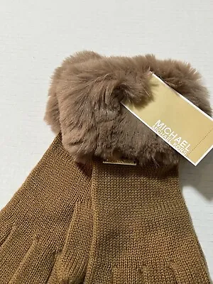 $78 Michael Kors Knit Gloves W/ Faux Fur Dark Camel Mk Logo NWT • $32