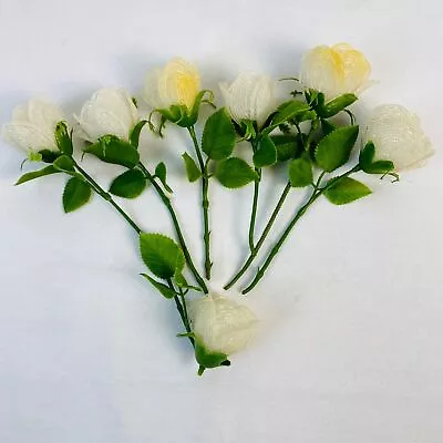 Mid Century Plastic Vintage White Roses Set Of 7 Artificial Flowers • $10