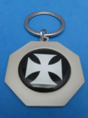 Maltese Iron Cross Octagon Keyring Satin Nickel Key Ring Chain #205 • $14.99