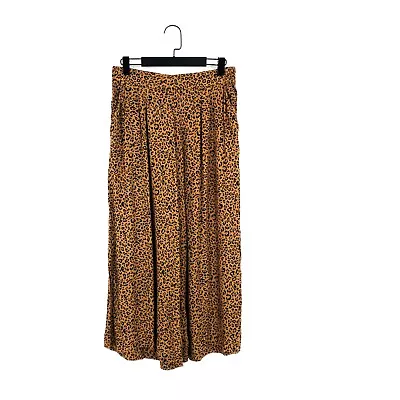 H&M Tan Brown Black Leopard Print Wide-Leg Cropped Culotte Trousers - Size 12 • £18