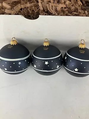 SET OF 3 Vaillancourt Folk Art German Glass Ornaments Nite Blue/Stars 6cm • $79.99