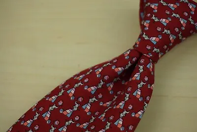 Salvatore Ferragamo Cherry Red Elephant Balancing Ball On Tower Circus Silk Tie • $137.13