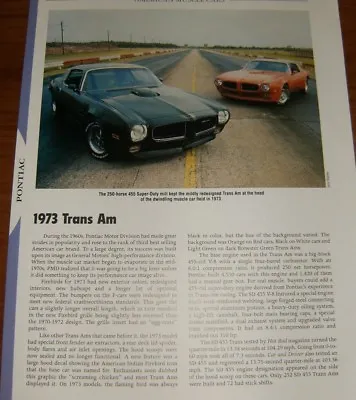 ★★1973 Pontiac Trans Am Firebird Specs Info Photo 73 455 Ta T/a★★ • $5.99