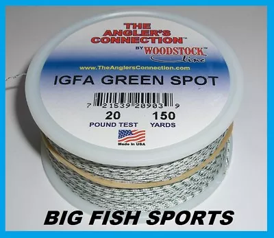 WOODSTOCK BRAIDED DACRON IGFA Fishing Line Green Spot 20lb-150yd FREE USA SHIP! • $11.99