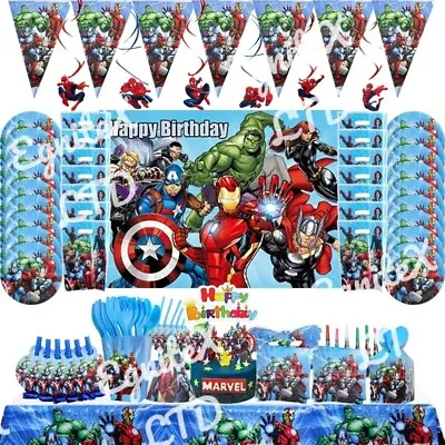 Marvel Avengers Birthday Party Supplies Kids Tableware Set Decorations Balloons • £5.24