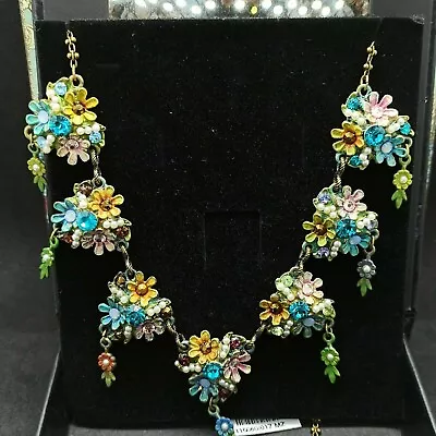 Michal Negrin Necklace Chandelier Colorful Cluster Flower Crystals Pearl Box New • $183.20