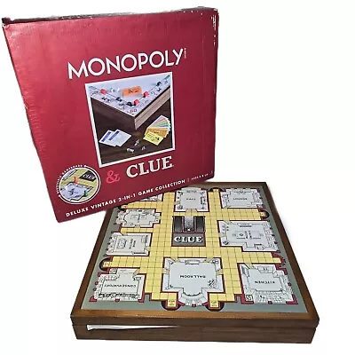 Monopoly & Clue Deluxe Vintage 2 In 1 Wood Game Collection Set NEW Open Box • $79.97
