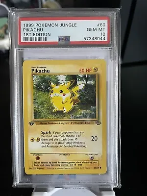$210 • Buy Pokémon TCG Pikachu Jungle 60/64 Regular 1st Edition Common 1999 PSA 10 ⚡️