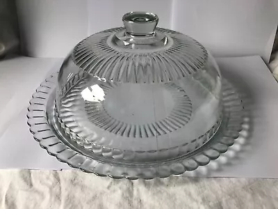 Large Vintage   Arcoroc France Clear Glass Cake Plate With Dome 32cm • £35