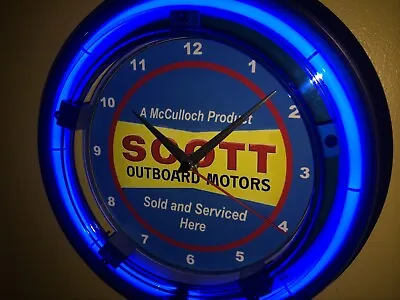 Scott McCulloch Outboard Boat Motor Garage Neon Wall Clock Advertising Sign • $99.99