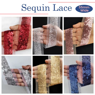 £4.89 • Buy Beautiful Sequin Trim Lace Ribbon For Craft Costume Dressmaking 55mm Wide 4M