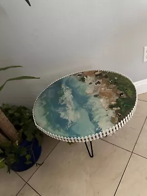 Handemade Resin Art Sidetable Blue And White Color Good For Side Table  • $130