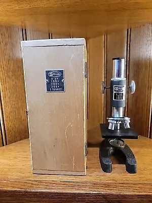 Vintage Stellar B-65 7.5  Tall Microscope Science 100x 200x 300x 3 Turret Case • $19.99