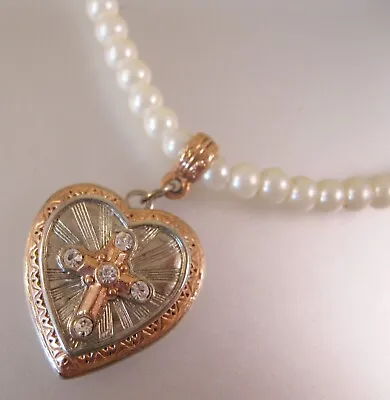 The Vatican Library Collection Religious Cross Locket Pearl Pendant Necklace • $49