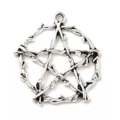 Pentagram Charms Tibetan Silver Twig Branch Style Pentacle 28mm X 26mm 5pcs C501 • £2.50