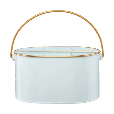 White Metal Utensil Caddy With Gold Rim • $8