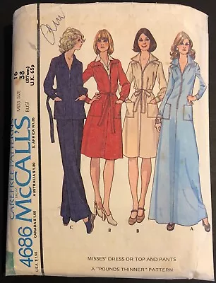 Vintage Sewing Pattern McCall's 4686 70s Long Dress Pockets Pants Cut Sz 16 • £3.50