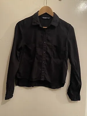 Zara Ladies Cropped Boxy Black Button Down Shirt Size XS • £1.99