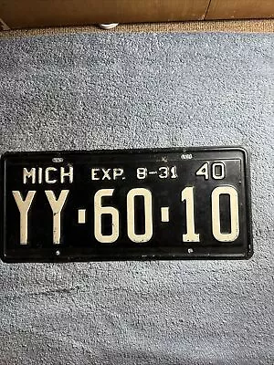 1940 Michigan Half Year License Plate YY-60-10 • $20