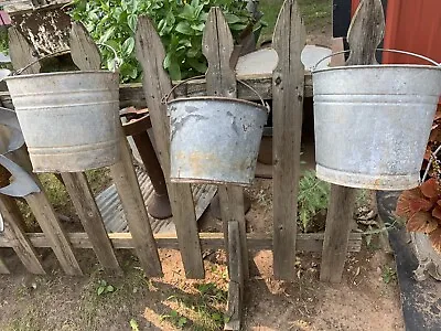 VINTAGE Galvanized Metal Bucket Farm Pail With Handle Garden Art Flower Planter • $14.99