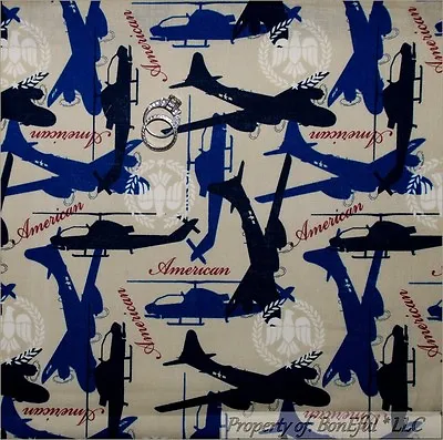 BonEful Fabric FQ Cotton Quilt Blue Red White USA American Boy Airplane Eagle US • $4.38