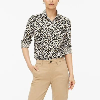 J.CREW Leopard Button-up Cotton Poplin Shirt In Signature Fit - Size XS   WX9294 • $19.99