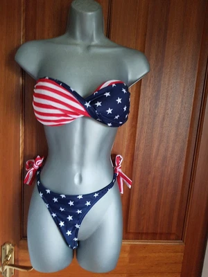 £9 • Buy Misguided Stars And Stripes Strapless Bikini With Side Tie Bottoms Size 40-42