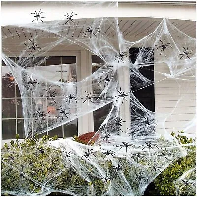 300g Stretchy Spider Web Cobweb And 60 Scary Spiders Halloween Party Decoration • £3.69