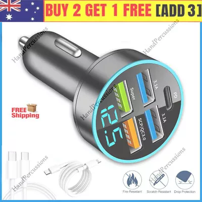 5 Port Car Socket Cigarette Lighter QC3.0 USB Type C Adapter Power Charger • $7.59