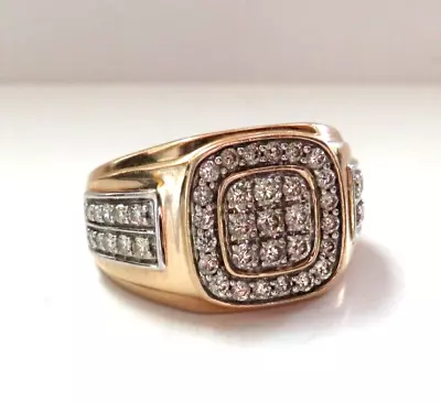 L@@K Gorgeous Solid 10K Yellow GOLD Men's Diamond Signet RING Size 9.75 • $499.99