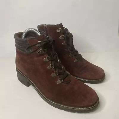 Gabor Boots Womens 6.5 Ankle Booties Heels Lace Up Zipper 160630 Burgundy Suede • $44.95