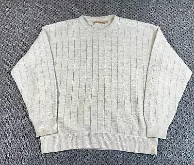 VTG 90s Textured Cotton Sweater Adult XL Beige Crewneck Preppy Rayon USA Tag • $25