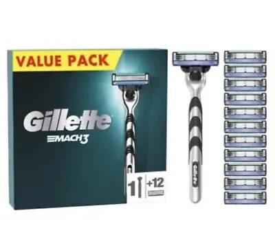 Gillette Gilette Mach3 Men's Razor + 12 Razor Blade Refills - New - Sealed • £17.99