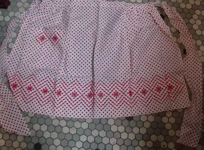 Vintage Red & White Cotton Polka Dot Apron W Embroidered Accents • $4