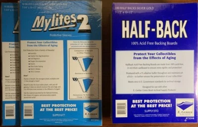$40 • Buy 100 Mylites 2 Silver/Gold Size Mylar Bags With 100 Half-Back Boards