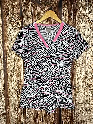 Heartsoul Women's V-Neck Scrub Top Size Small Black And Pink Zebra EUC • $13.29