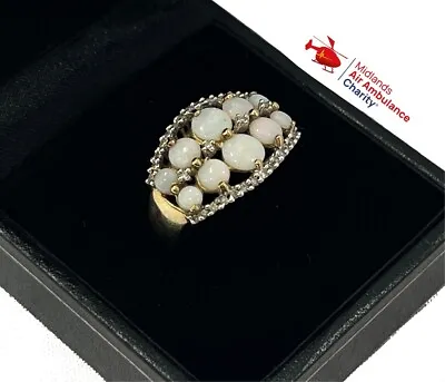 9ct Yellow Gold Opal Cluster Ring 2 Rows 3.5g QVC 375 Hallmarked Size N 1/2 - O • £200