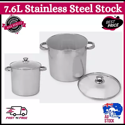 7.6L Stainless Steel Stockpot Large Cooking Kitchen Stock Pot Tempered Glass Lid • $12.69