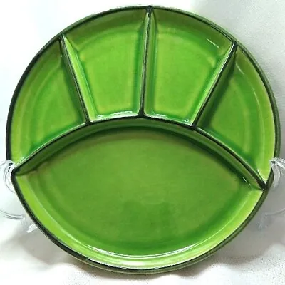 DIVIDED DISH Jasba Germany Ceramic FONDUE Dinner Plate Grill Green Vintage 1960s • $9.59